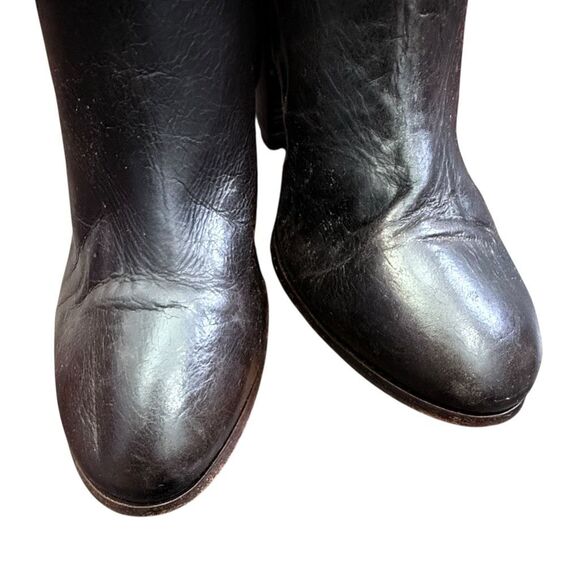 POUR LA VICTOIRE Victorella Dark Brown Leather Over The Knee Boots Shoes Zipper - Picture 3 of 9